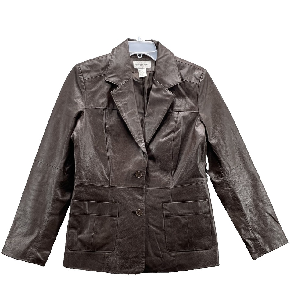 Newport News Genuine Leather Blazer Women's 10 Brown Classic Corpcore Chic 90's